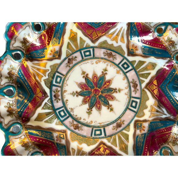 Antique Ornate Reticulated Decorative Handpainted Plate Dish 11" D Nippon? - Picture 5 of 8